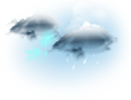 Céu encoberto com aguaceiros e tempestades